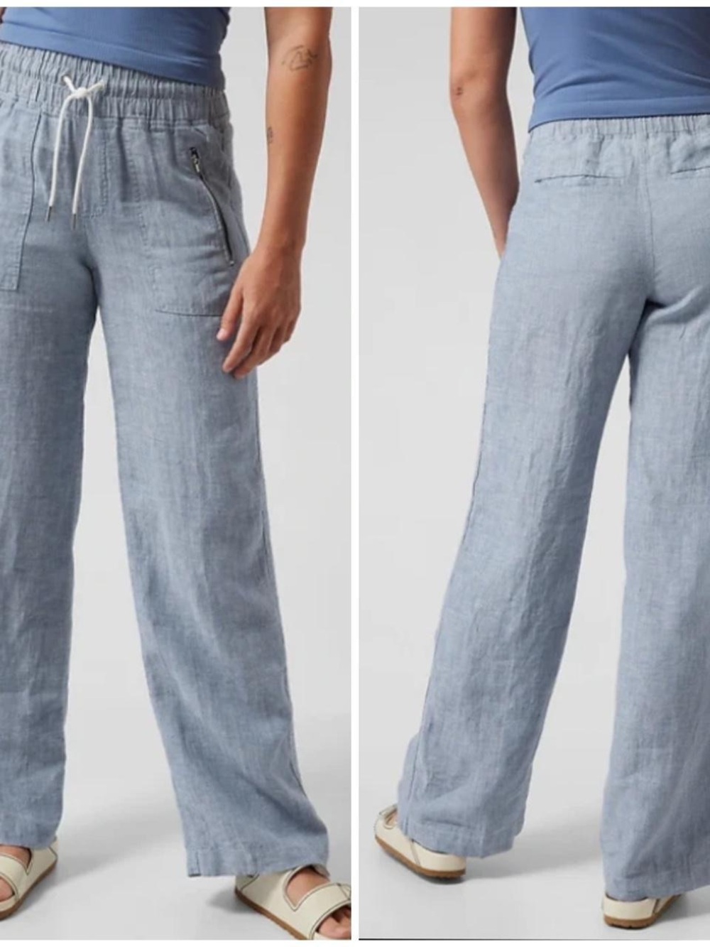 Athleta Sky Blue Linen Wide-Leg Drawstring Pants - Picture 1 of 1